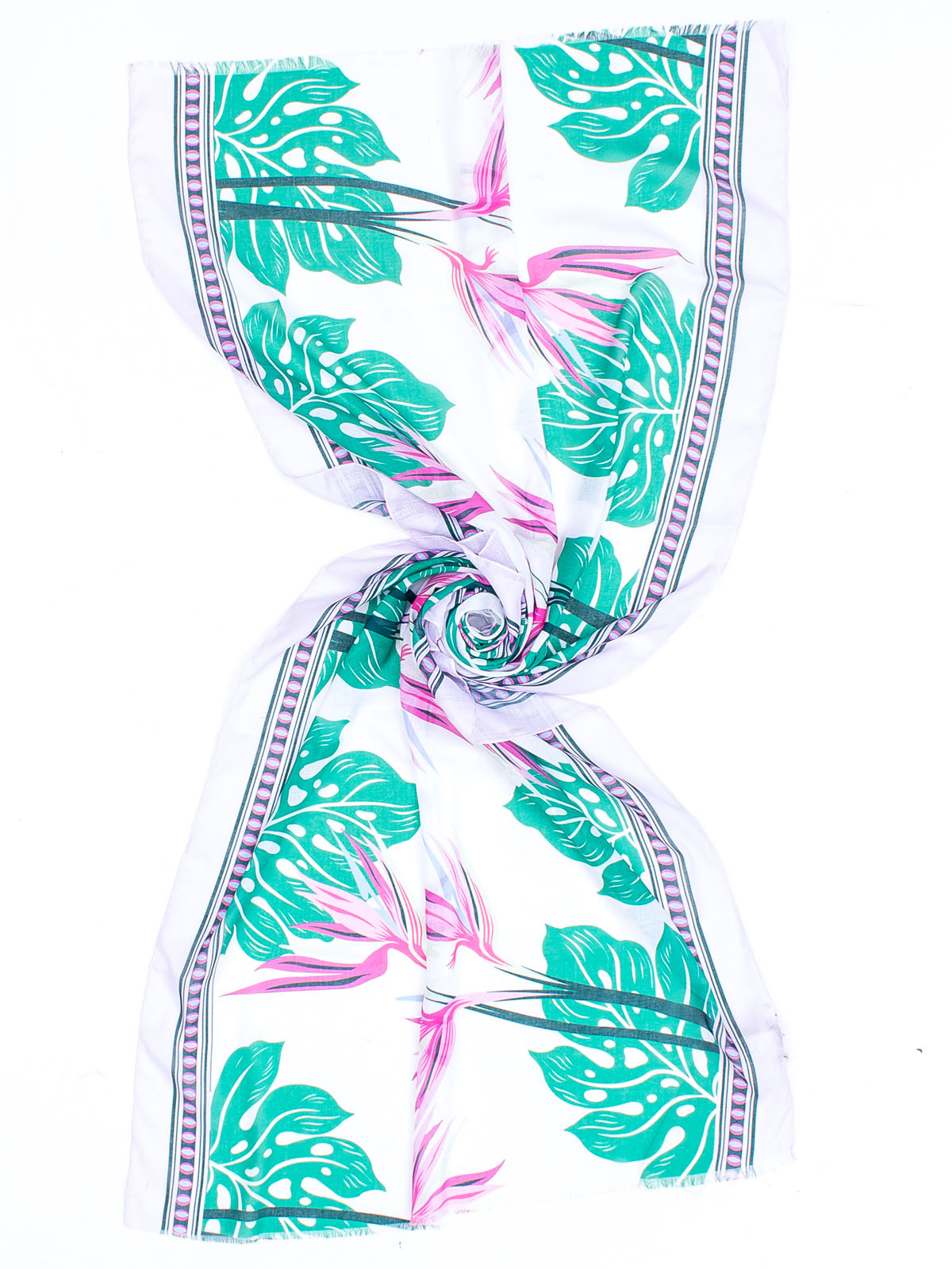 STOLA TROPICAL DESIGN CON BANDE LATERALI ,70X180,100%PL,MADE IN INDIA